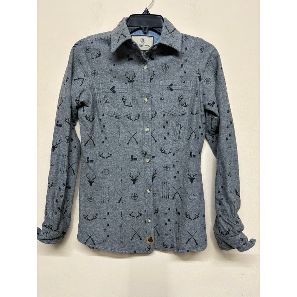 Legendary Whitetails‎ Women XS Gray Button Up Shirt Hunting Print Outdoor Cotton